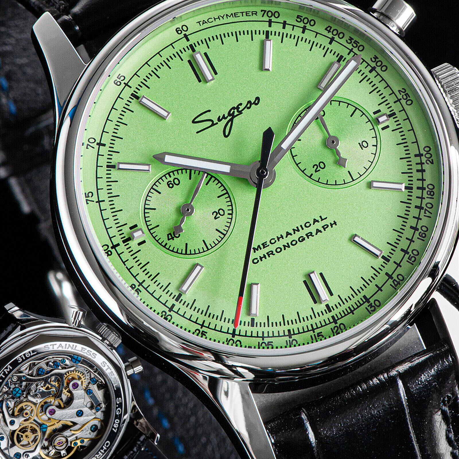 Sugess Chrono Heritage SWAN NECK Green Dial Chrono Watch SEAGULL 1963 SUCHP002K