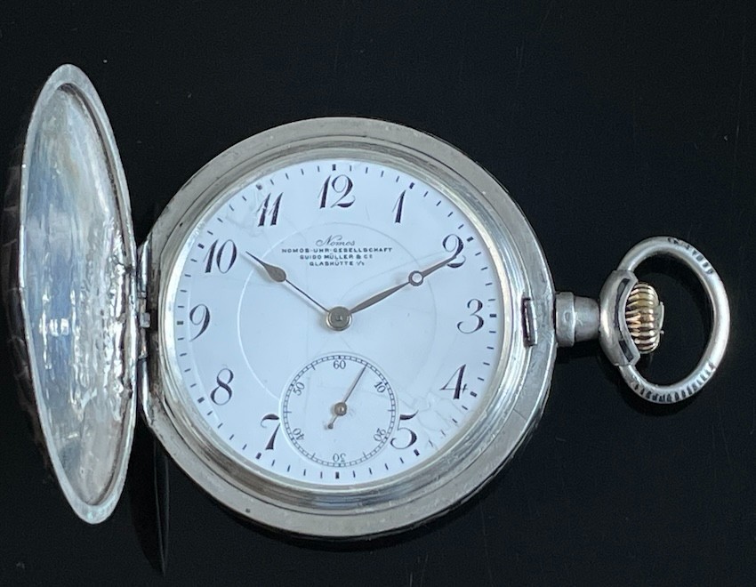 Full Hunter Solid Silver Niello Pocket Watch Nomos Guido Muller Glashutte c.1900