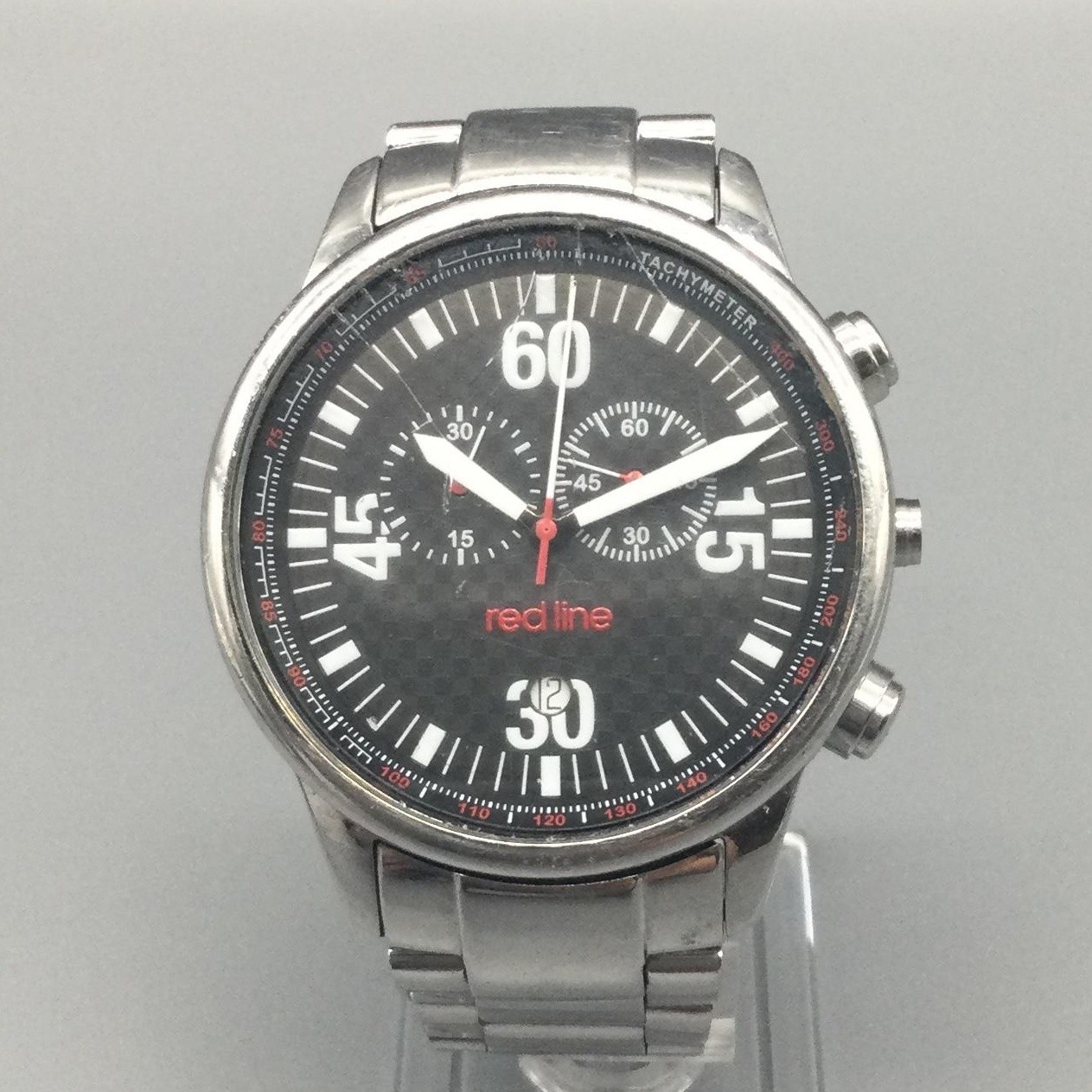 Red Line Velocity Mens Watch 44mm Stainless Chronograph Date New Battery 6.75″