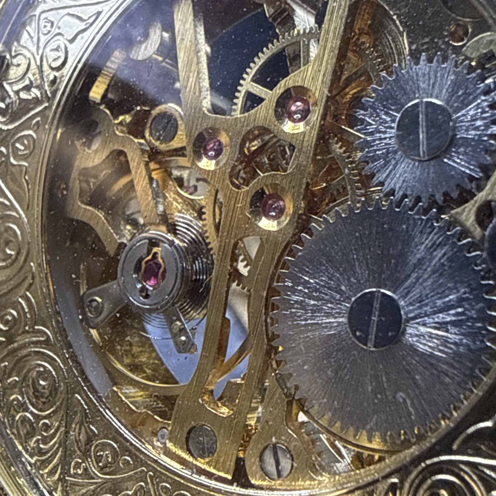 Vintage Rotary Gold Plated Skeleton Half Hunter Pocket watch -Good Working Order