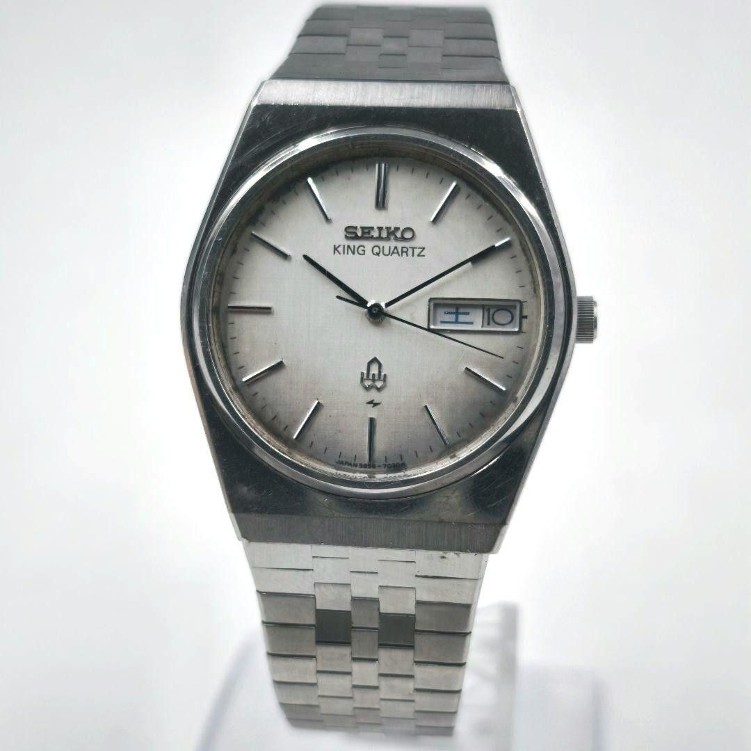 SEIKO King Quartz 5856-7020 Day Date Silver Watch Junk Japan Used