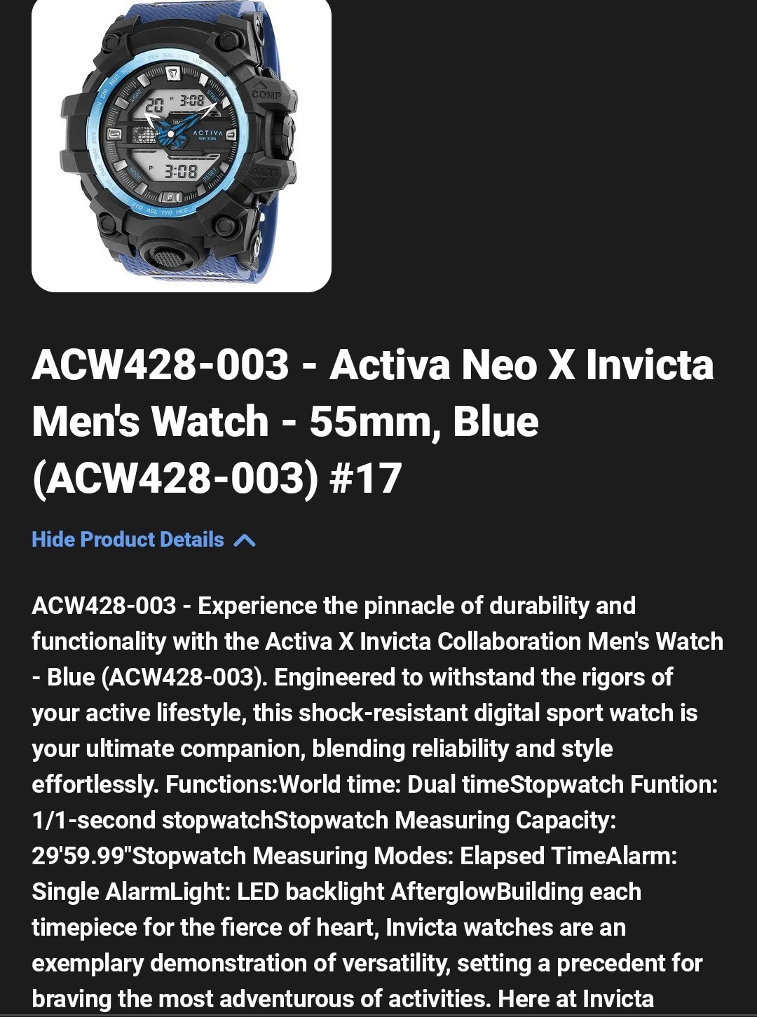 Activia Neo X Invicta Blue Camo Watch. ACW428-003. BlueBlack Camo