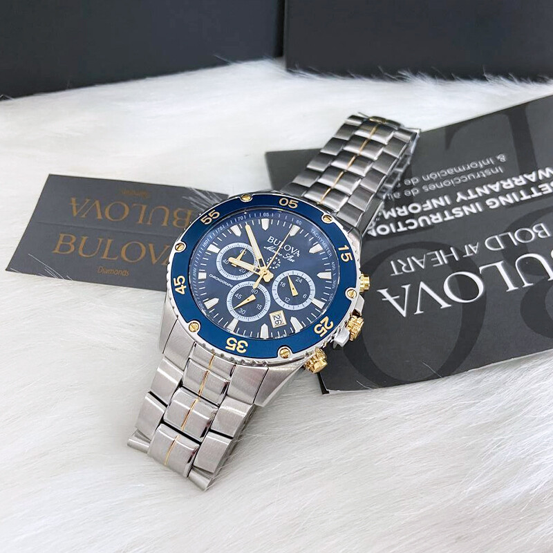 Men Bulova Classic Blue Marine Star Chronograph 98B400 Quartz Watch 7.5-8-8.5