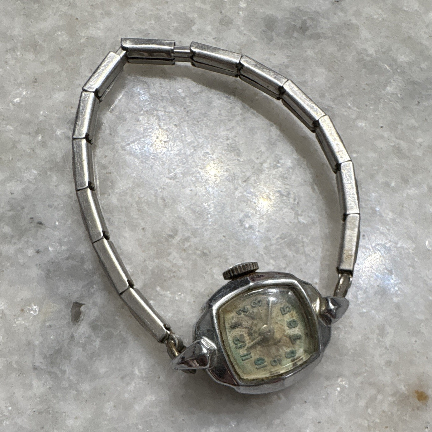 Women’s Swatch Lady Analog Cushion Watch Silver Dial Arabic Numerals Bracelet