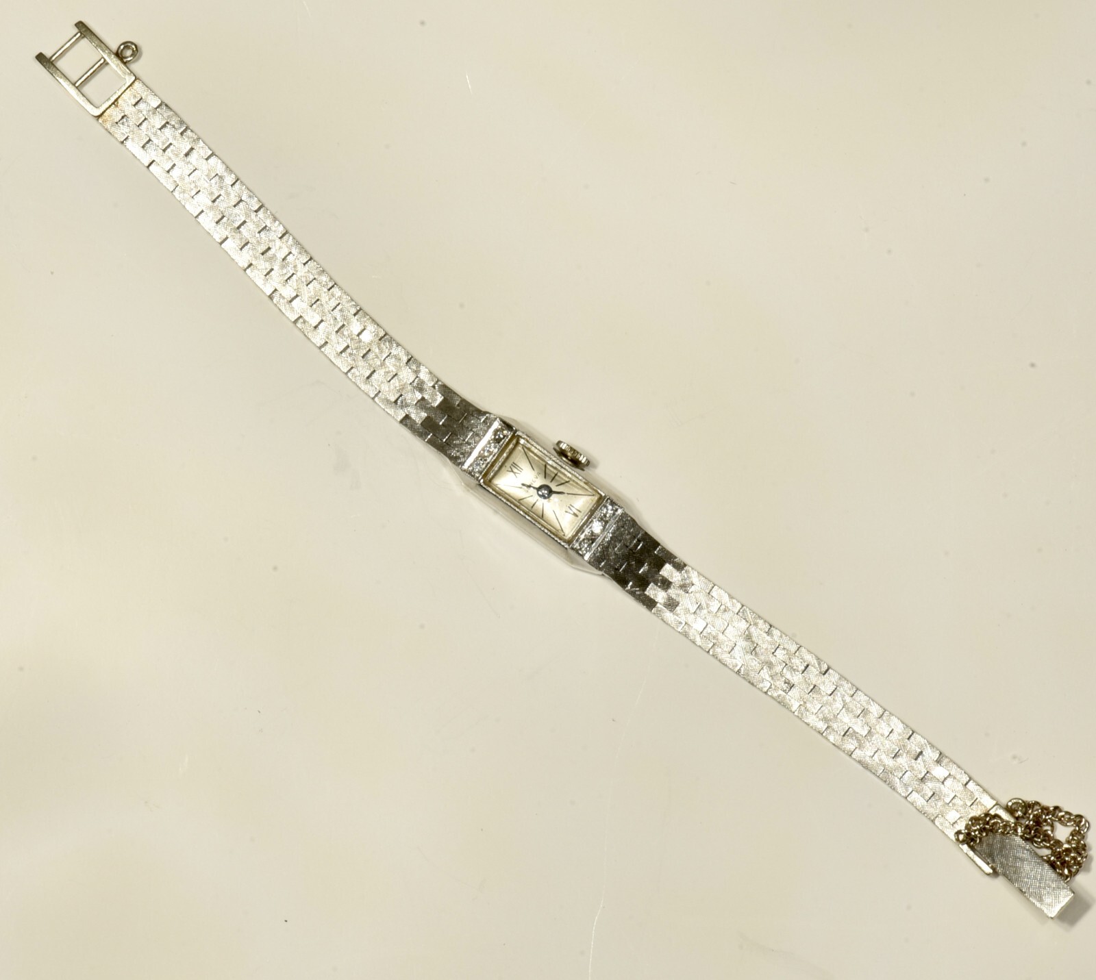 19.5 Gram 14k White Gold Geneva Ladies Natural Diamond Watch For Repair Parts