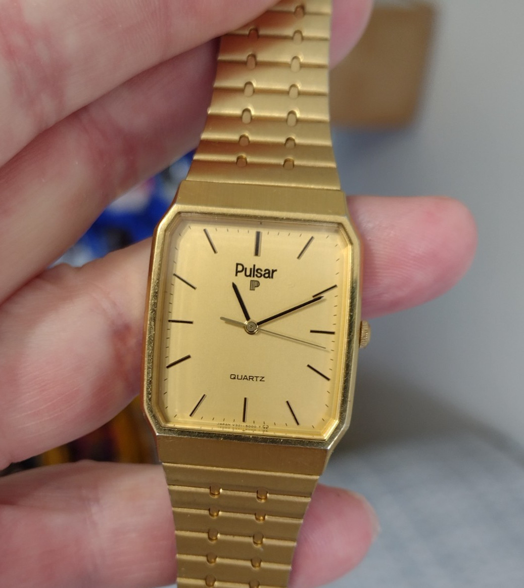 Men’s Vintage PULSAR Gold Watch w/ New Battery – Works Great! h73