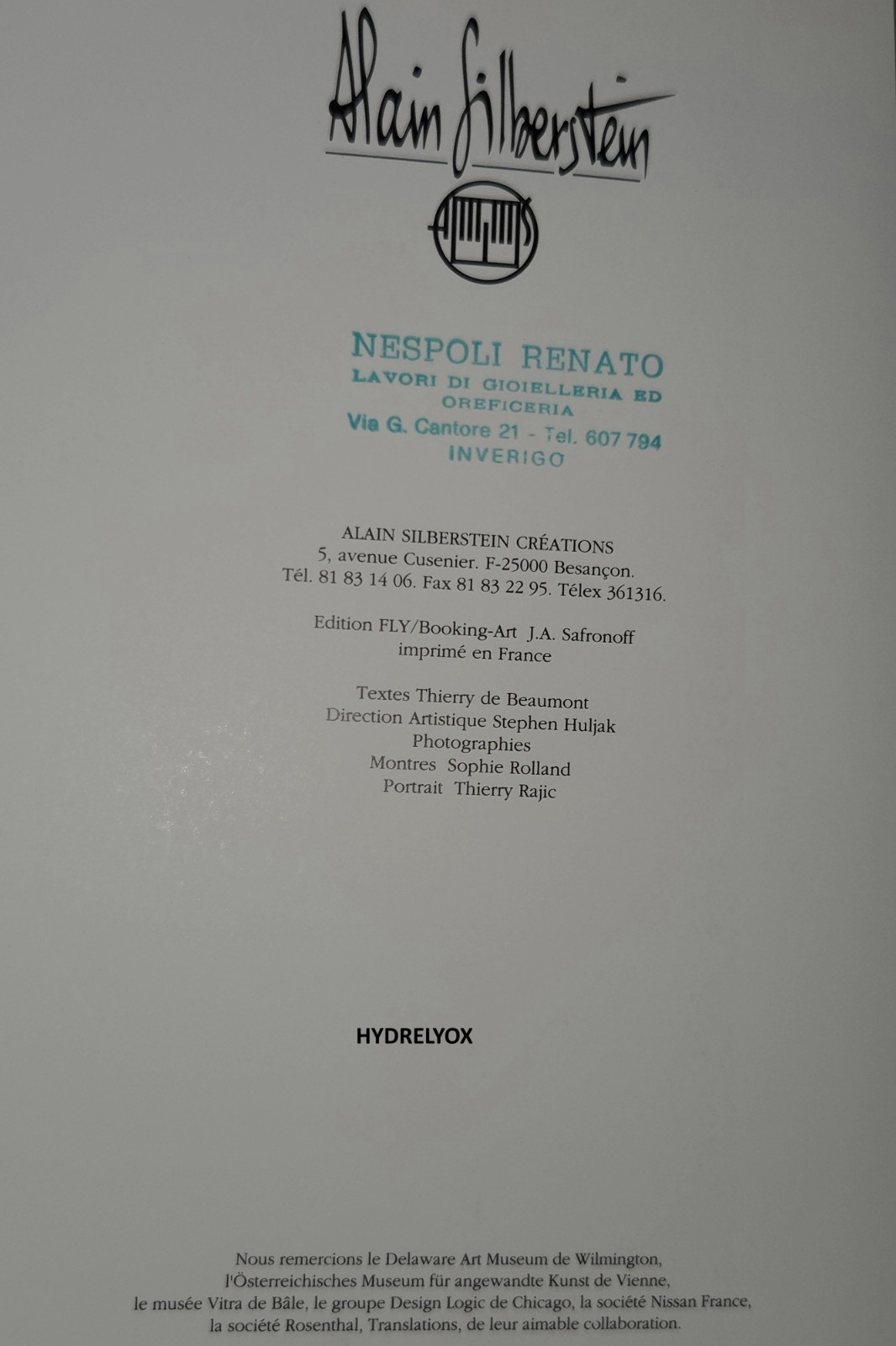 ALAIN SILBERSTEIN CATALOGUE – LA FORMA DU TEMPS – STORY BOOK – KRONOALARM BAUHAUS