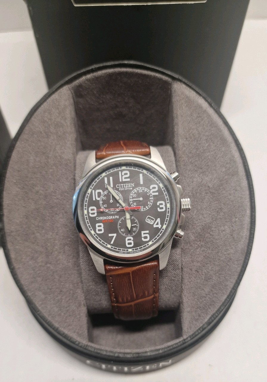 Citizen Men Eco-Drive Chronograph h500 Military Style + leather + Canvas Strap