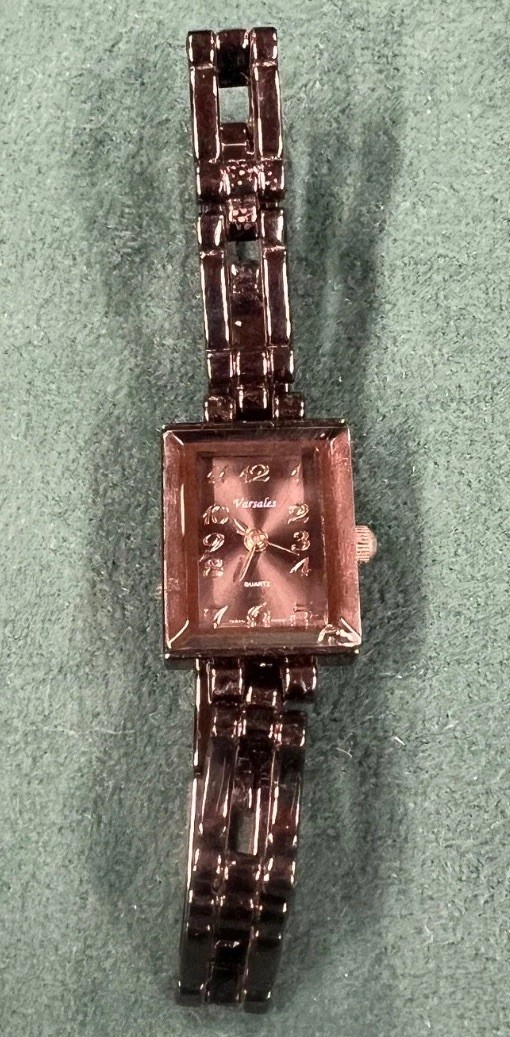 Varsales Watch Women beveled crystal rectangle bezel gun metal gray Band