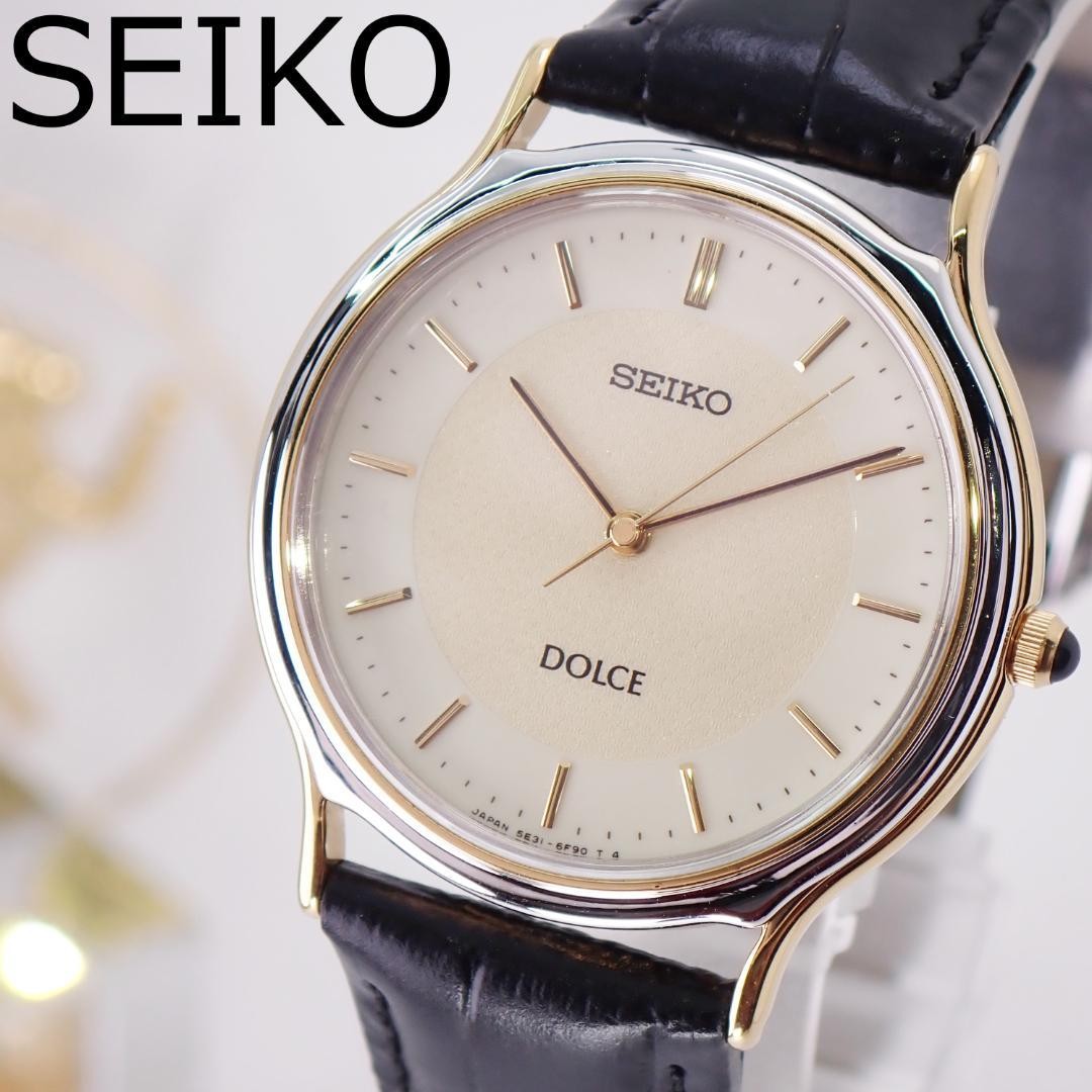 SEIKO Dolce 5E31-6D60 Quartz Watch 1994 Two Tone Cabochon 32.3mm