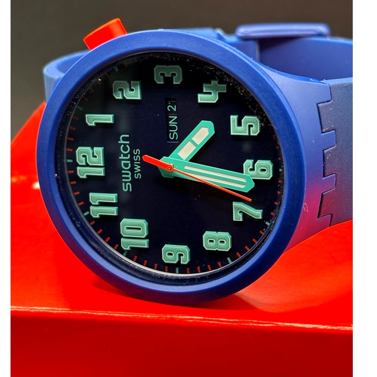 Swatch Big Bold Essentially SB01N700 Swiss Made Blue Gradient Day Date Watch NIB