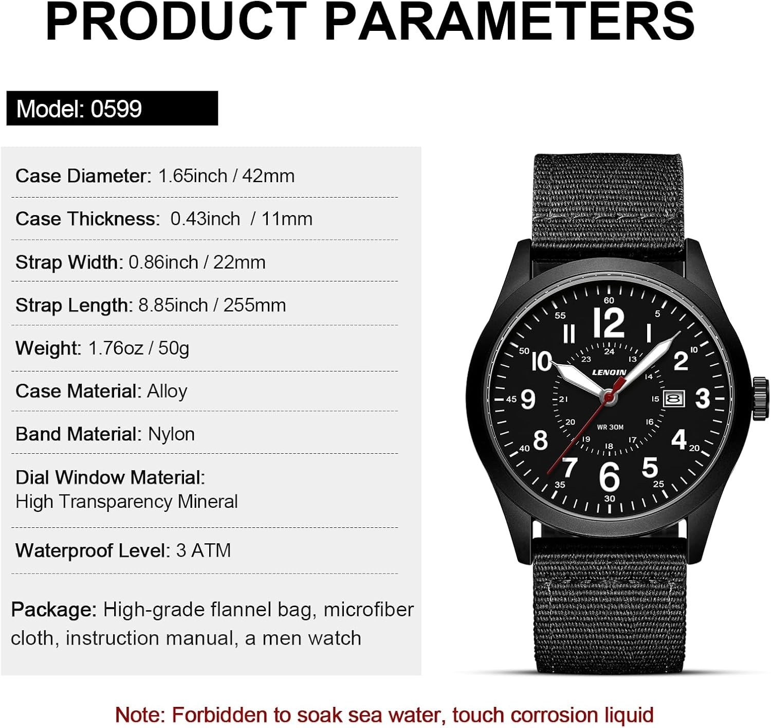 LN LENQIN Men’s Military Sport Watch Analog Quartz Waterproof Luminous Nylon Str