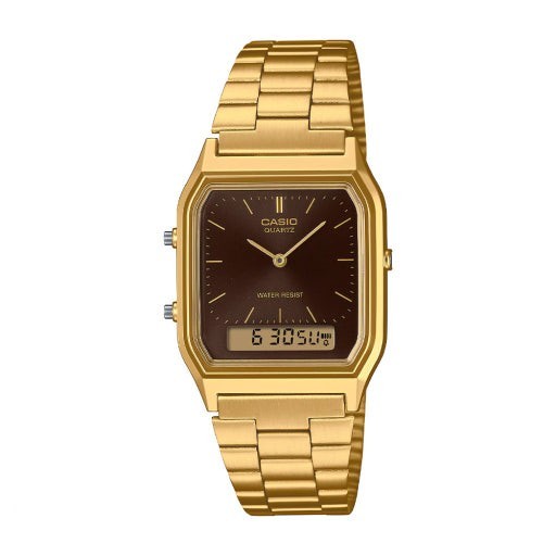 Casio AQ-230GA-5A Unisex Analog Digital Watch Gold Tone Brown Vintage