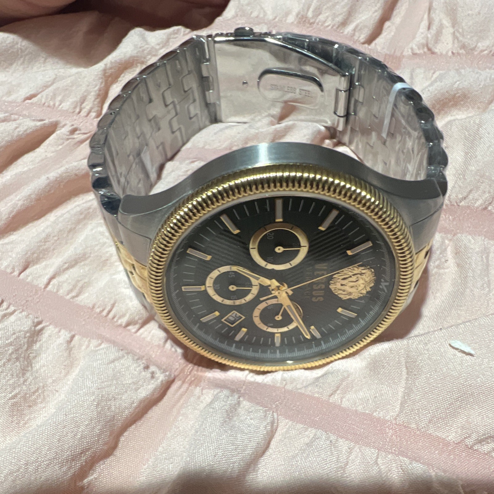 Versus Versace Men’s Quartz Chronograph Date Green Dial Two-Tone Bracelet w/Box