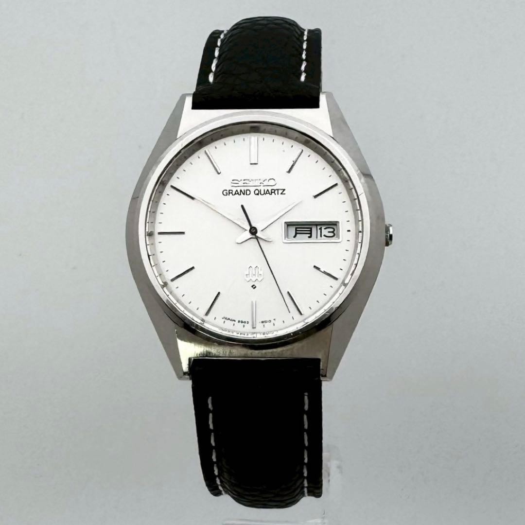 Seiko Grand Quartz Twin 9943-8010 36mm Silver Dial Day-Date Vintage 70s Mens