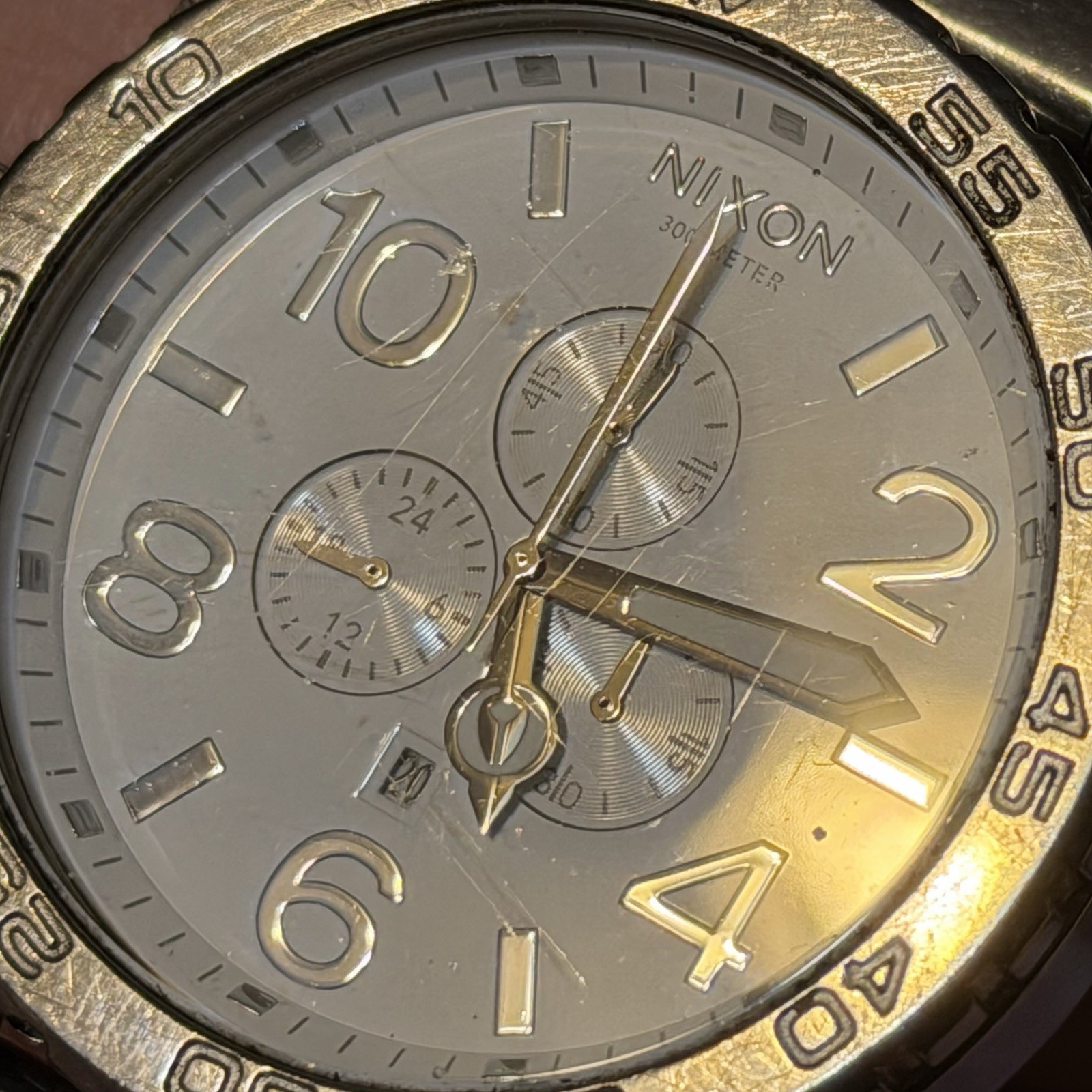 Nixon The 51-30 Chrono Simplify High Polish Silver Chronograph Watch RUNS *READ*