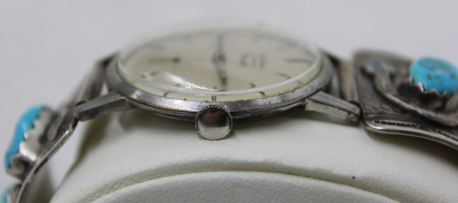 Vtg R. Nieto Zuni Sterling Turquoise Snakes Sellita 17 Jewel Mechanical Watch