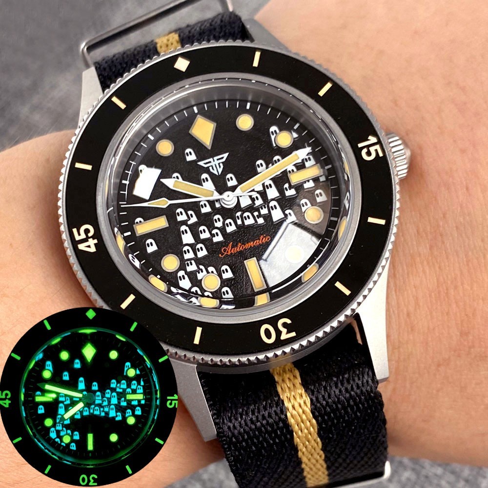 40MM Tandorio Black Dial NH35A 50-FATHOMS Automatic Mens Watch Sapphire glass