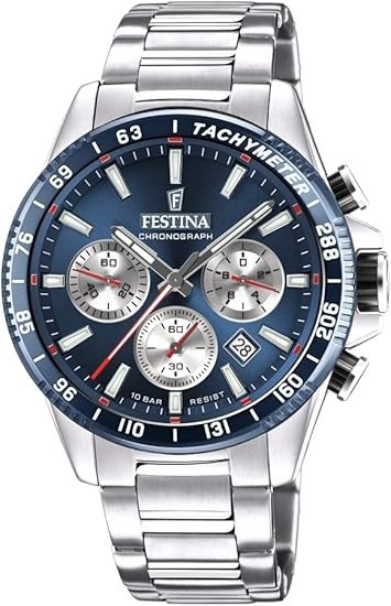 Festina Men’s Steel Timeless Chronograph Blue Watch F20560/2 45mm