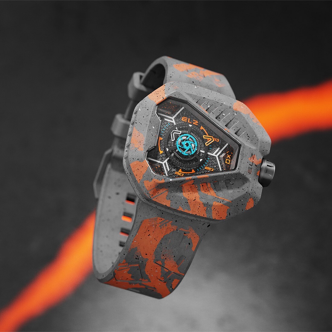 The ElectricianZ XO The Lunar Swiss Quartz Rubber Neon Orange PVD Men’s Watch