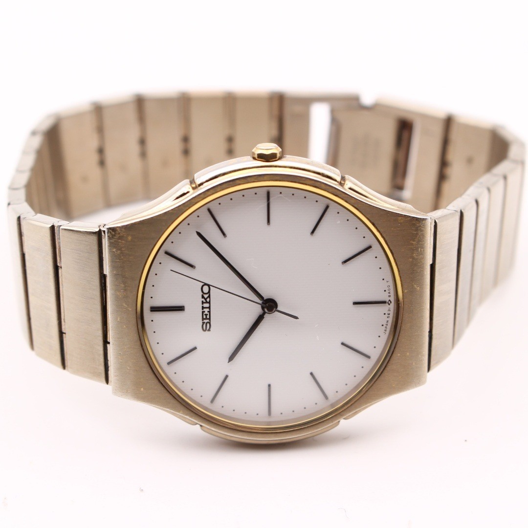 Seiko 5E31-8A00 Quartz Mens Dress Watch White Dial 90s Vintage Japan