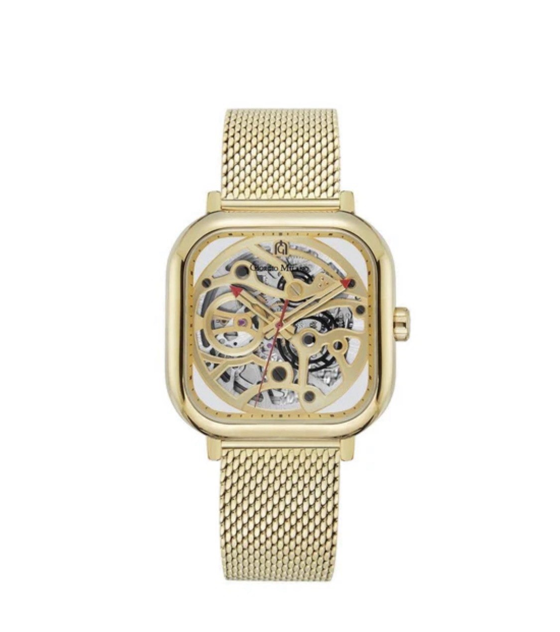 Giorgio Milano Men’s 43mm Square Gold Skeleton Dial Mesh Band Analog Watch auto