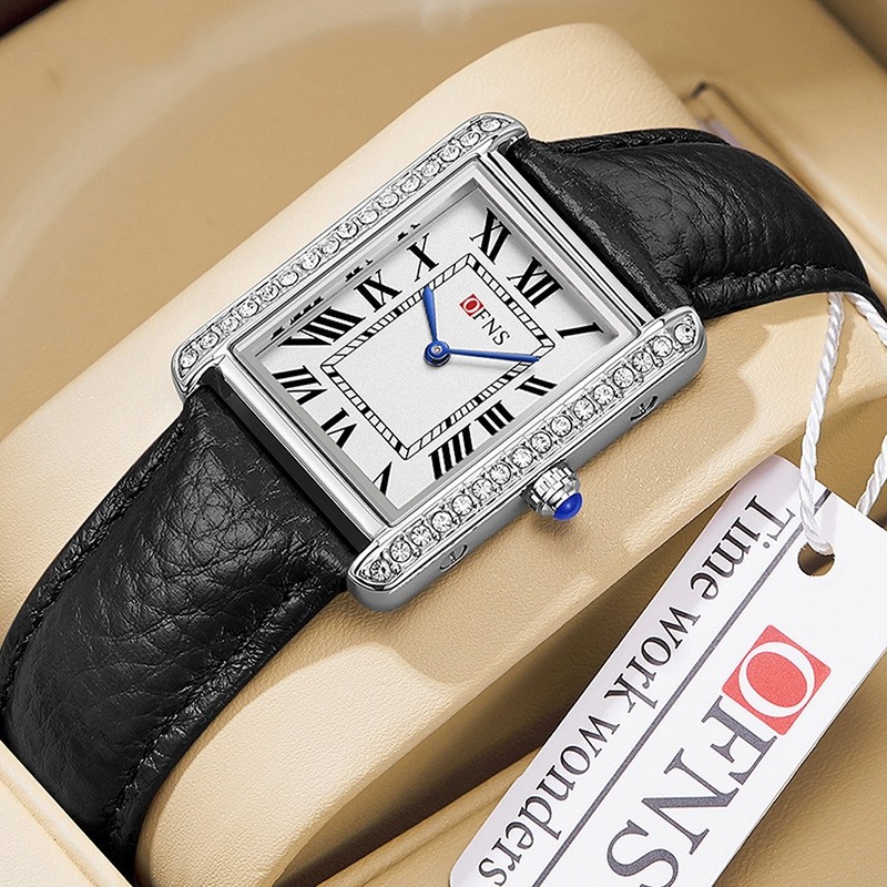 OFNS Couple Quartz Watch Set Genuine Leather Steel Roman Numeral Waterproof
