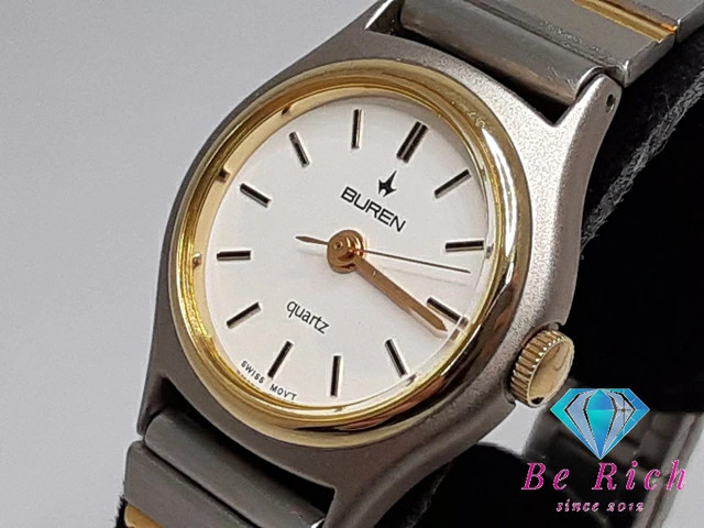[A1R] Buren Ladies Wristwatch OW BU-217340 White Silver Gold SS Bracelet [p7s]
