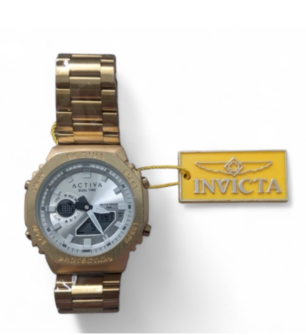 Activa Dual Time Analog-Digital Quartz Gold Tone Bracelet Watch 30m