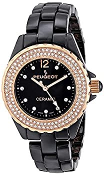 [B1R] Peugeot Ceramic Crystal Bezel Link Bracelet Black Ladies [w9t]