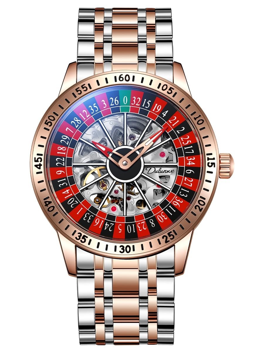 Roulette Wheel Men’s Watch – Hollow Skeleton Automatic 30M Waterproof