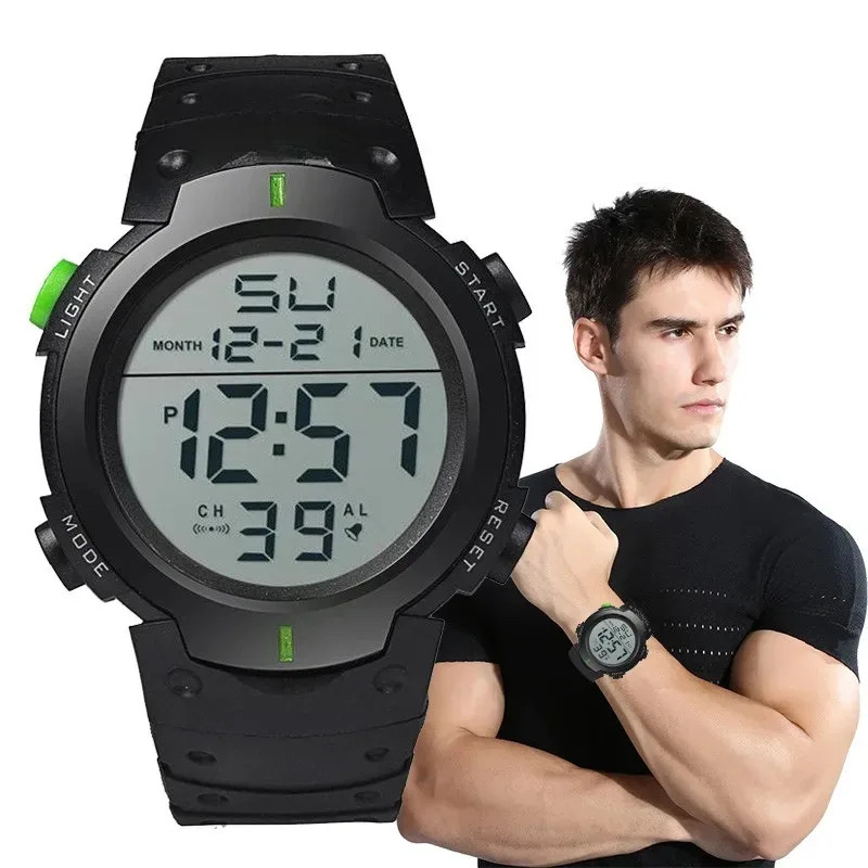 Men’s LED Digital Sports Watch Waterproof Rubber Strap Alarm Stopwatch Date