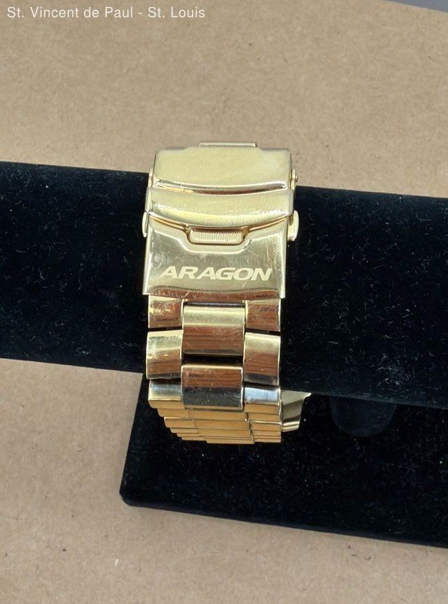 Aragon Men’s Dive Watch 200M 660ft NH36A Blue Dial Gold Tone 24 Jewels Works!
