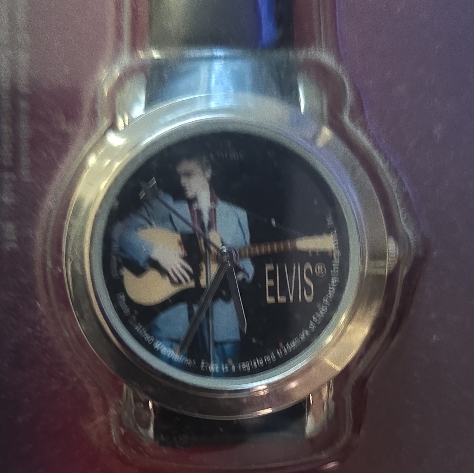Centric Elvis Presley Quartz Analog Watch Black Leather Band Silver Steel Case