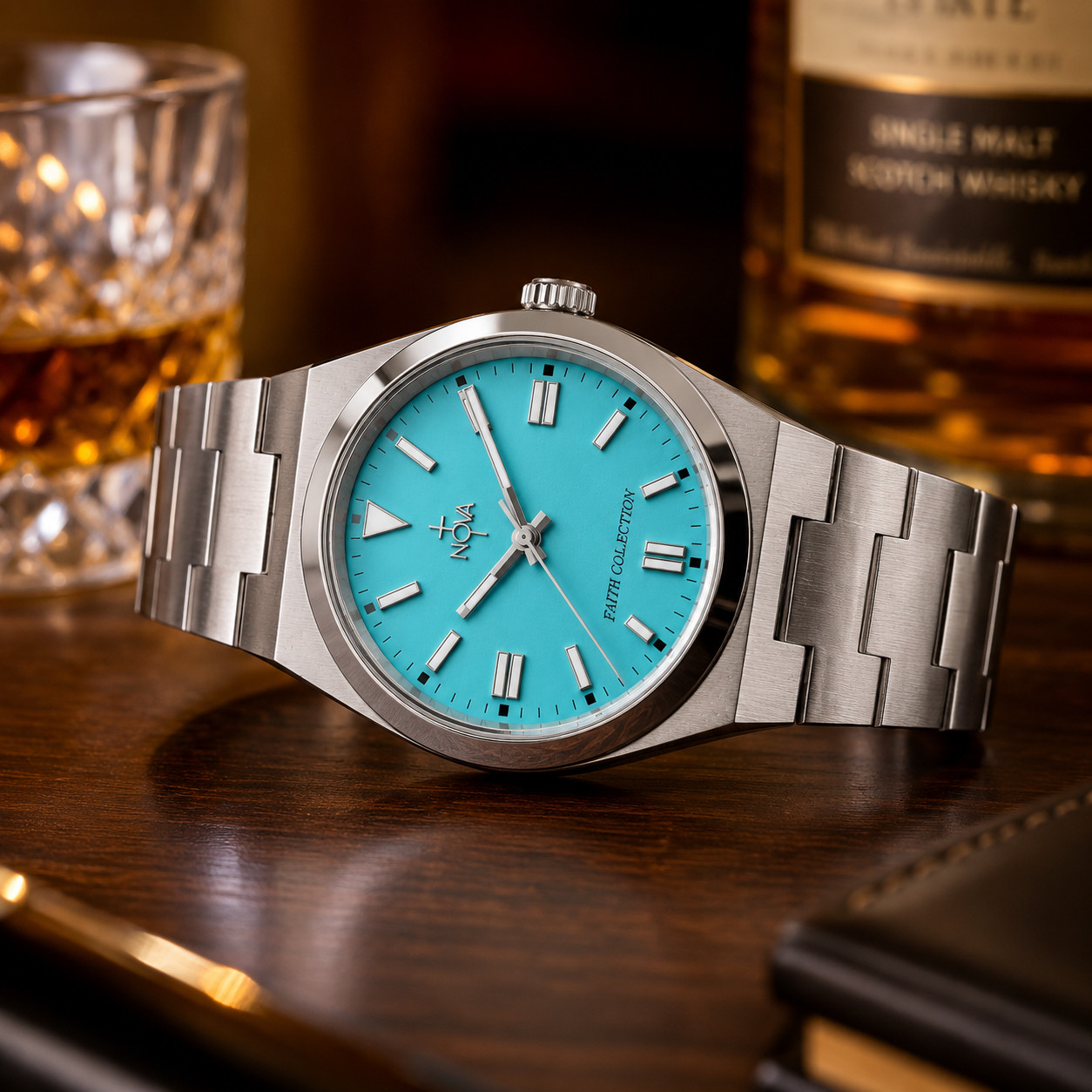 Nova Christian Silver Faith Custom Watch Turquoise Dial 40mm