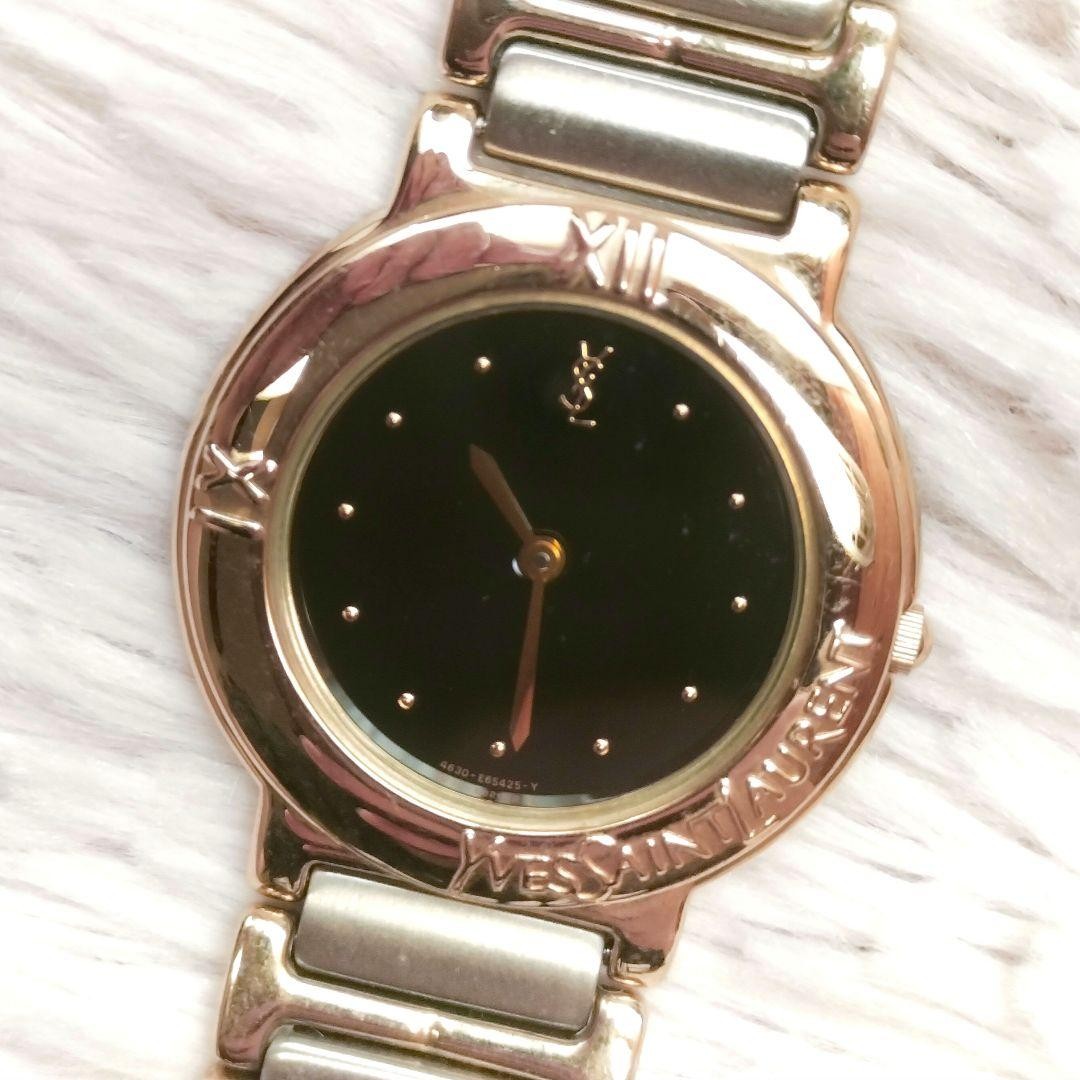 Yves Saint Laurent YSL Watch Gold Black Dial Quartz Unisex Working From Japan
