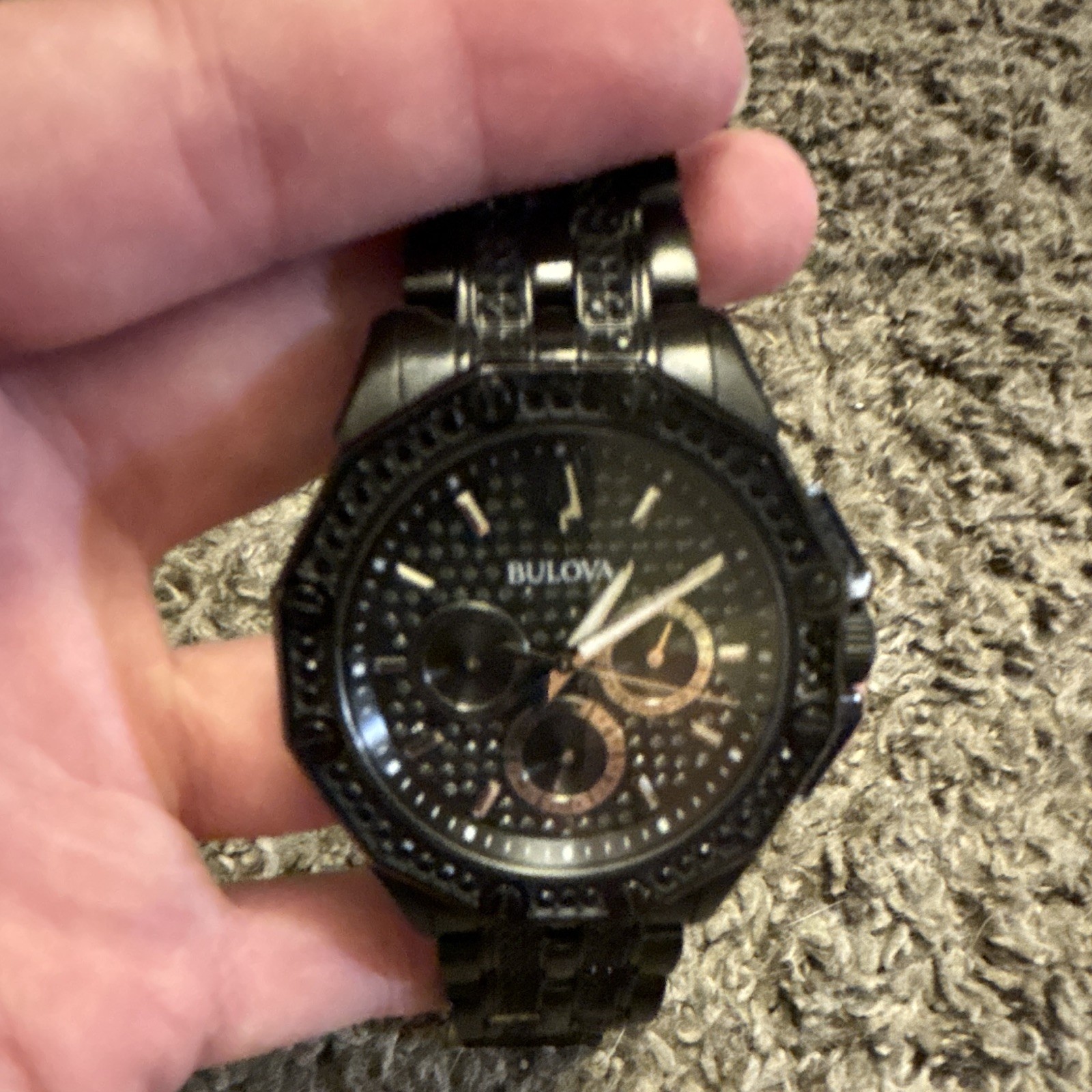 Bulova Octava Men’s Chronograph Quartz Black SS Bracelet Analog 45mm 30m