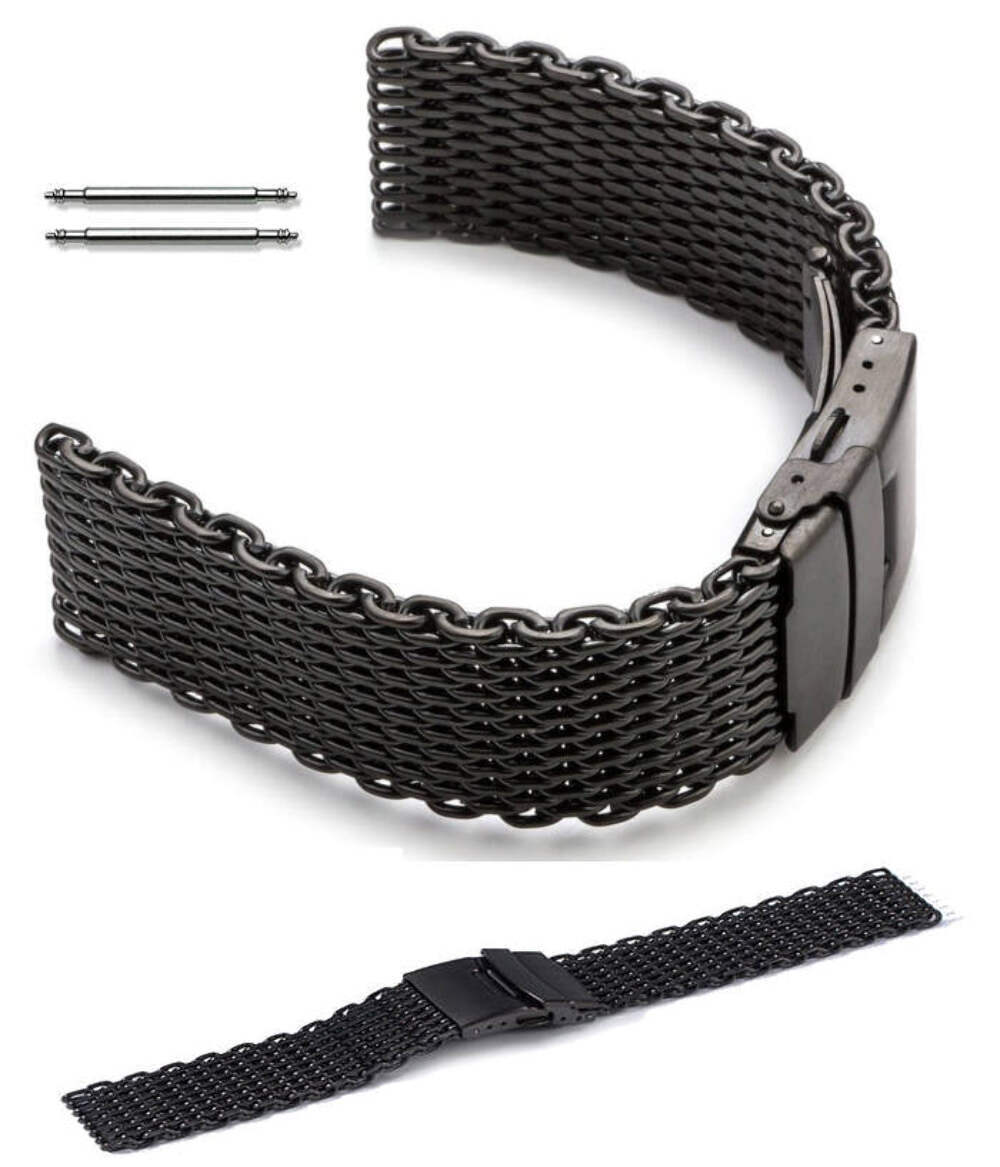 Stainless Steel Metal Shark Mesh Bracelet Watch Band Double Locking Black #5032