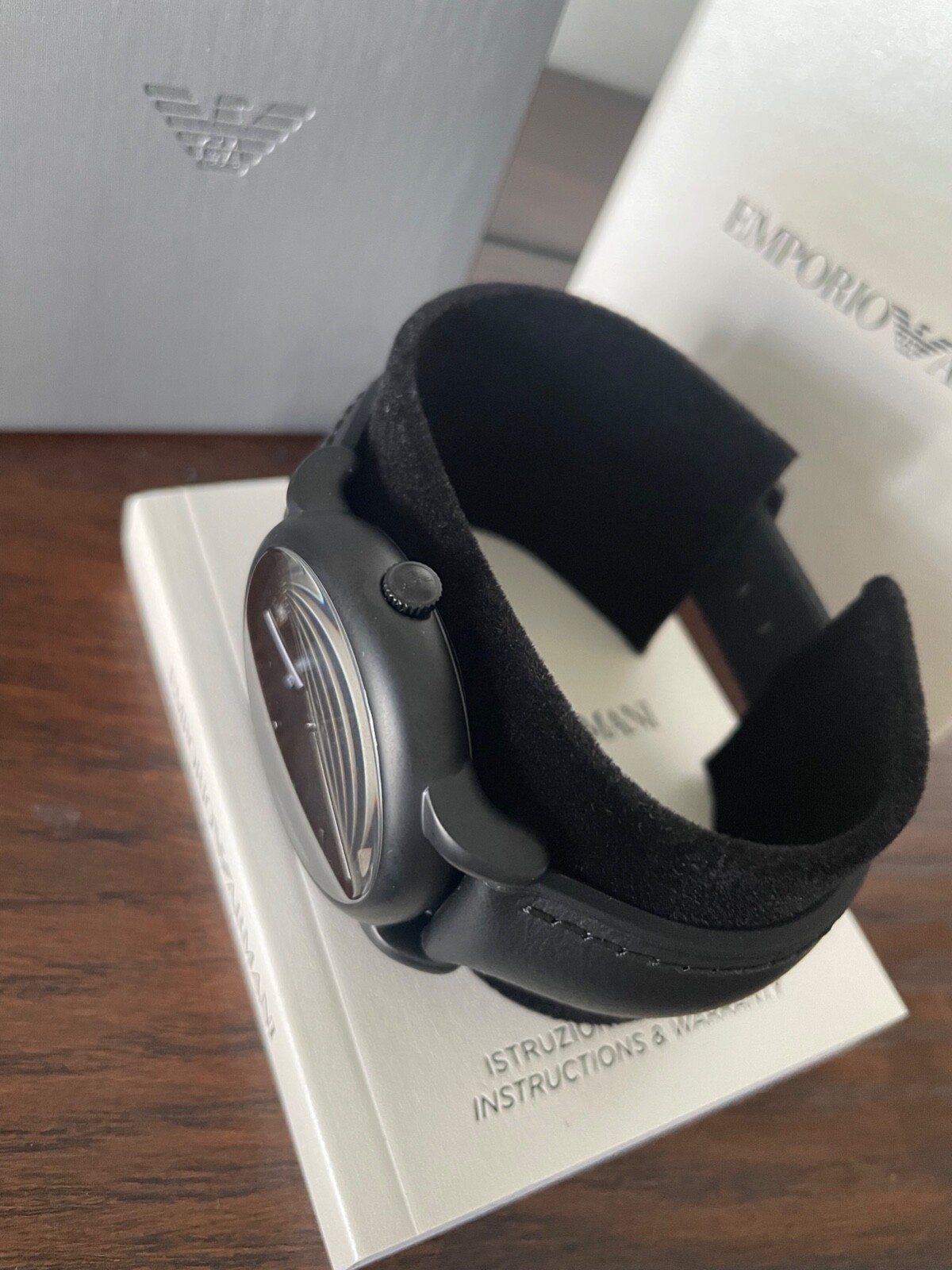 Emporio Armani Mens Classic Black Leather and Silicone Strap Watch AR1973