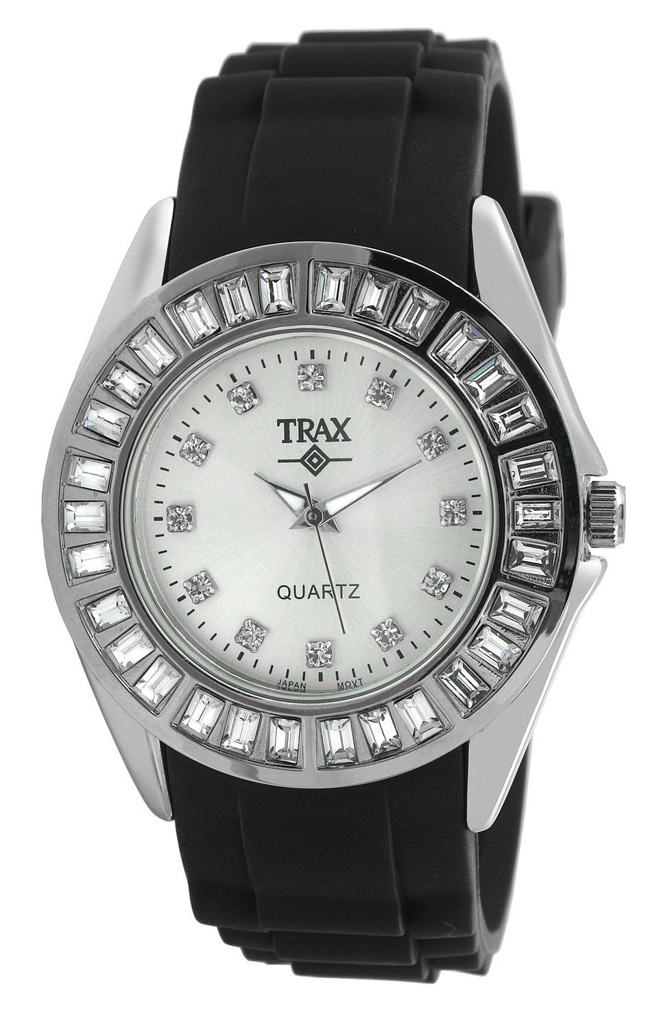 Trax Women’s TR3925WB Black Rubber Strap Rox Crystal Bezel Watch