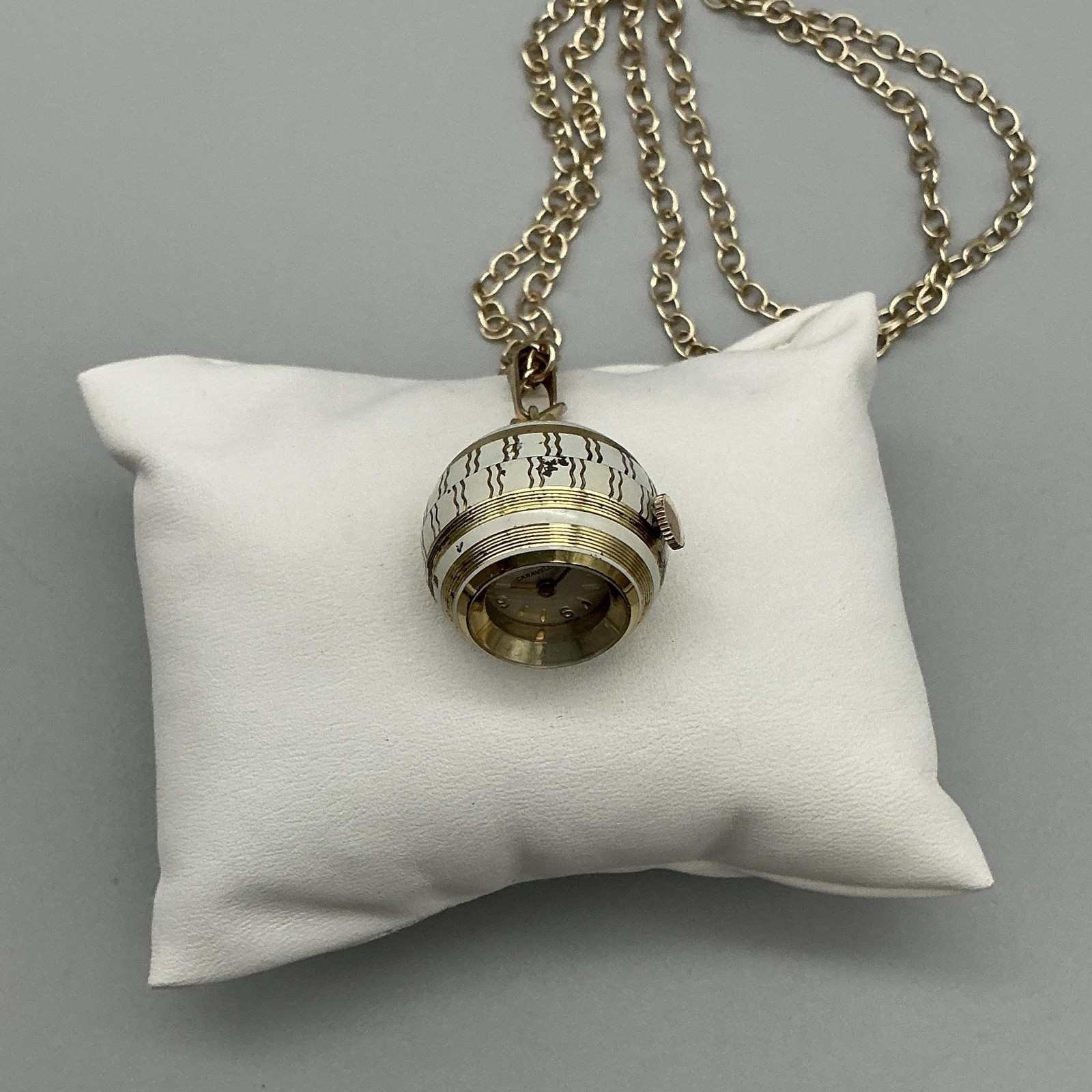 Vintage Caravelle Pendant Ball Orb Watch Womens 29mm Enamel Manual Wind Swiss