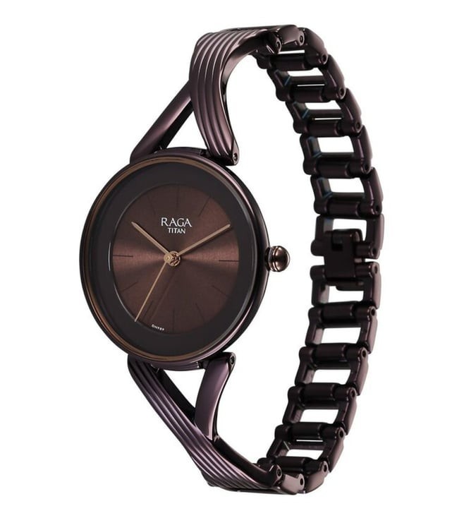 Titan Womens Watch Brown Metal Jewelry Band Round Face Dial 2698QM01