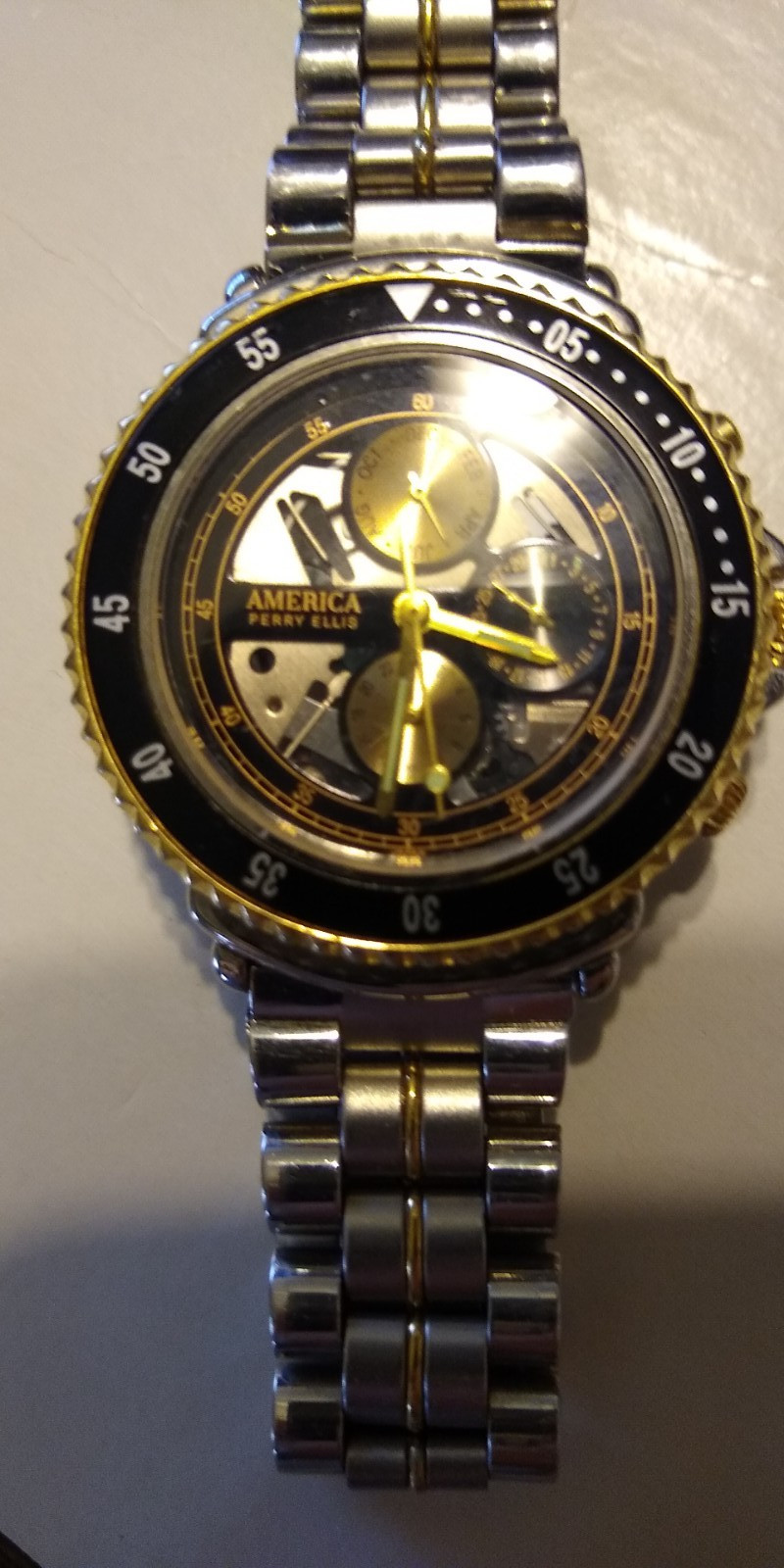 Perry Ellis America Mens Watch 37mm Black Dial Day Month Date New Battery