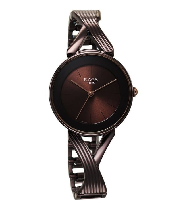 Titan Womens Watch Brown Metal Jewelry Band Round Face Dial 2698QM01