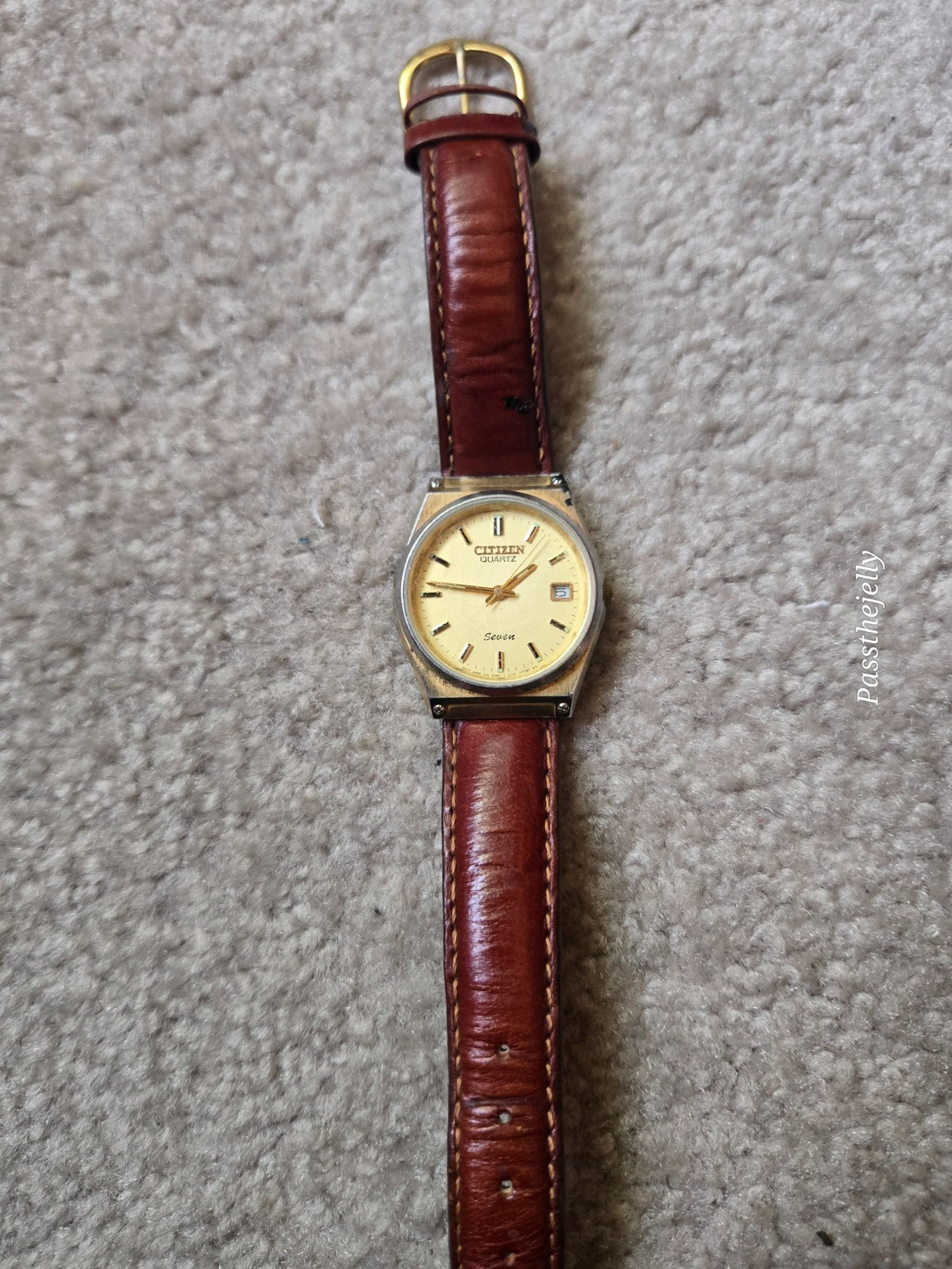 Citizen Seven Watch Mens Gold Tone Champagne Dial Date Quartz Dress Watch vtg