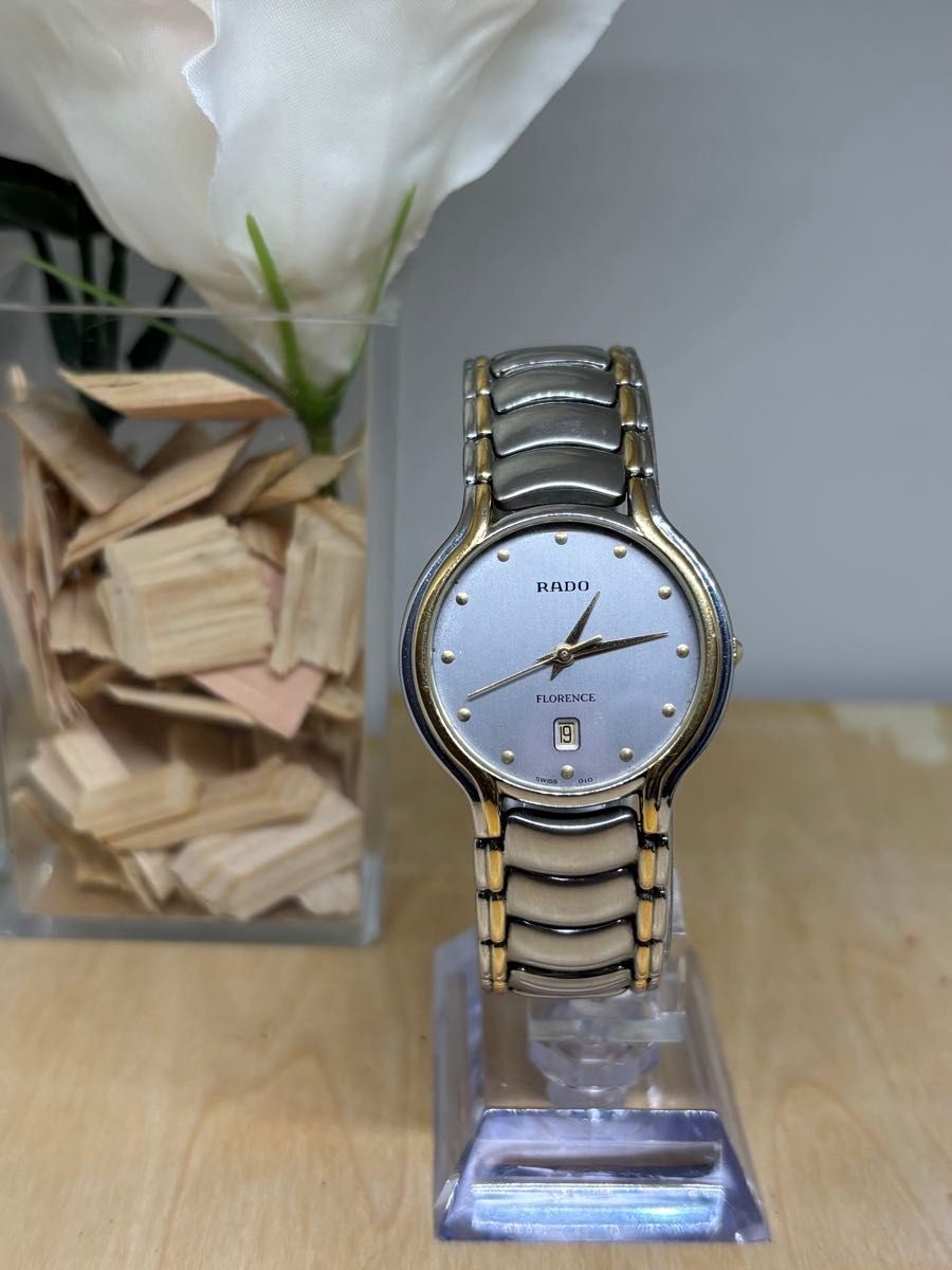 RADO Florence Quartz Wristwatch Two-Tone Silver Gold Date Japan
