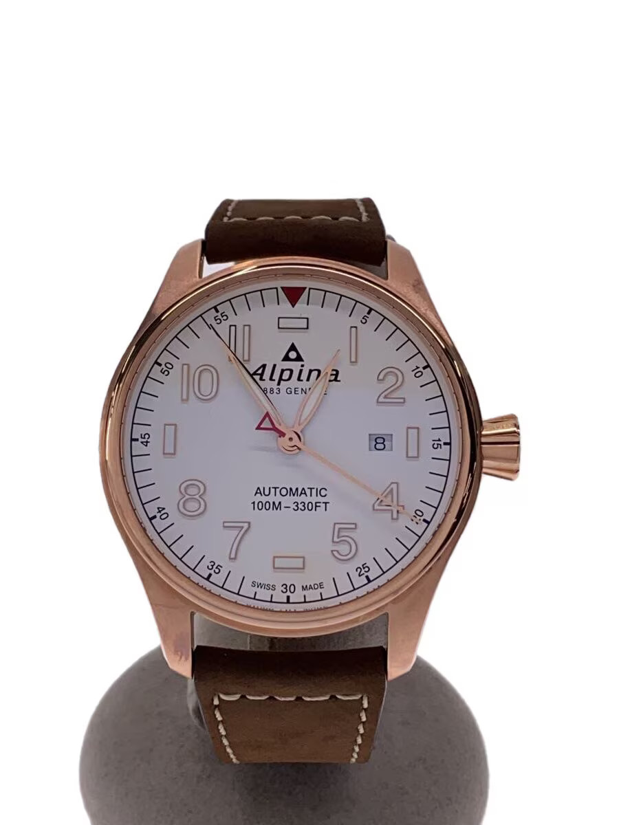 [B1S] Alpina Startimer Pilot Automatic White Dial Brown Leather Watch [g2v]