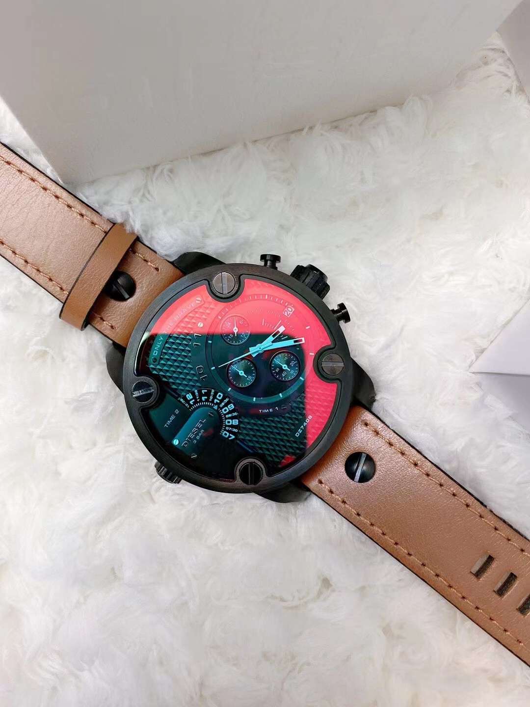 💥⌚💥 NEW DIESEL DZ7408 Chronograph Little Daddy Leather Strap Watch 52mm 💥⌚💥