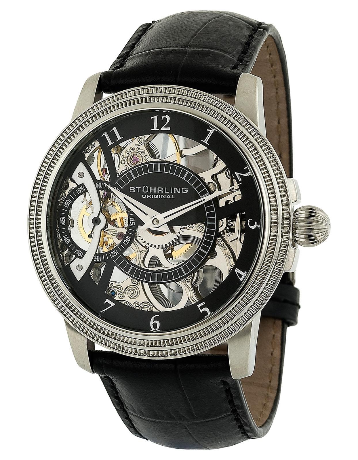 STUHRLING 288387 Mens ‘Brumalia’ 228.33151 Skeletonized Black 44m Watch