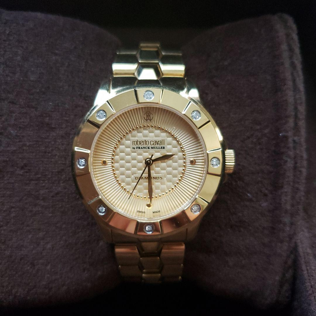 Roberto Cavalli x Franck Muller double name gold quartz Case size 40mm x 35mm